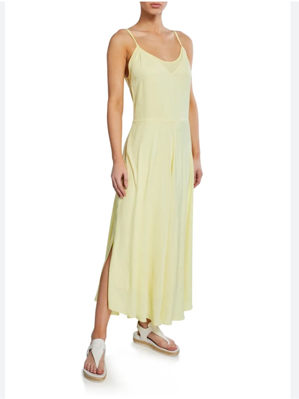 Vince Yellow Sleeveless Spaghetti Straps Slip Midi Dress